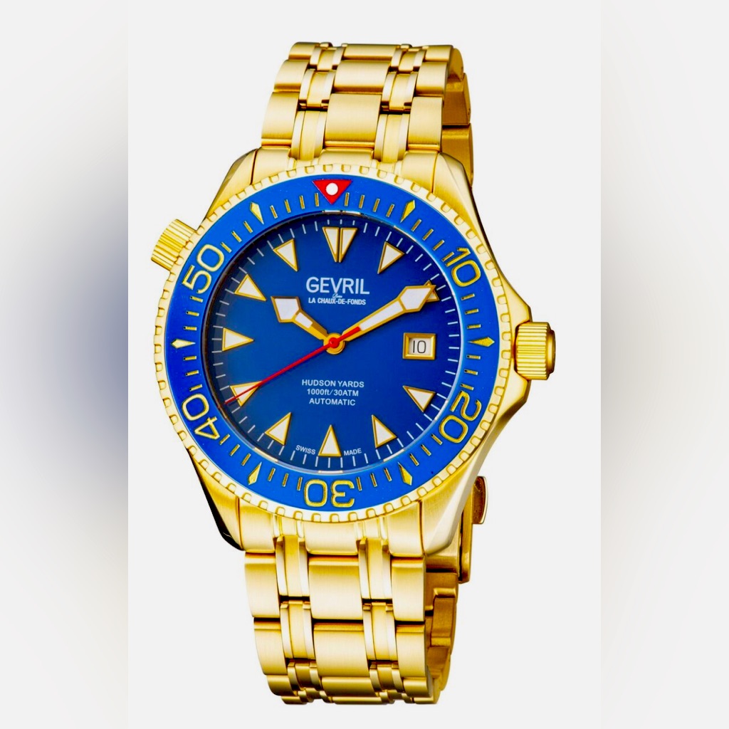 Gevril Hudson Yards Automatic Blue Dial Mens Gold Watch